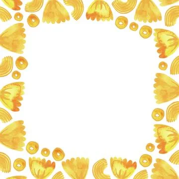 A square frame of different types of Italian pasta for designing menu Stock Illustration
