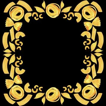 A square frame of different types of Italian pasta for designing menu Stock Illustration