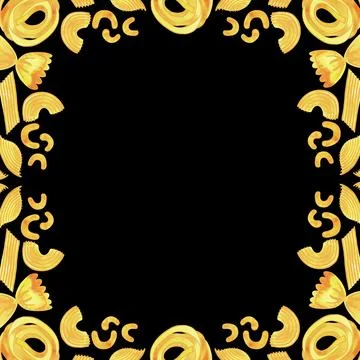 A square frame of different types of Italian pasta for designing menu Stock Illustration