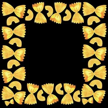 A square frame of different types of Italian pasta for designing menus Stock Illustration