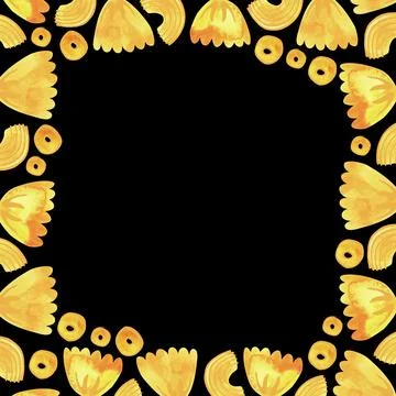 A square frame of different types of Italian pasta for designing menus Stock Illustration