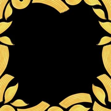 A square frame of different types of Italian pasta for designing menus Illustrazione stock