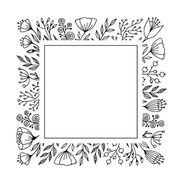 Square frame with doodle of flowers Illustration