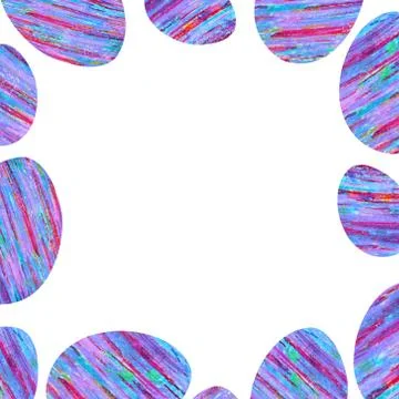 Square frame with Easter eggs with a pattern of purple, pink and blue stripes Stockillustratie