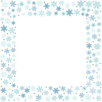 Square frame filled with a mix of unique snowflakes and scattered dots in fla Stock Illustration