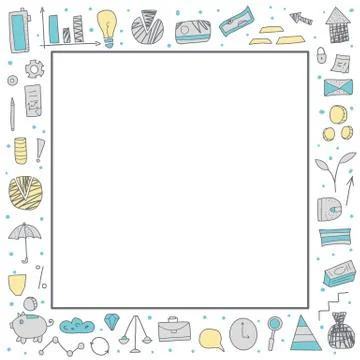 Square frame with finance elements. Business concept. border with business sy Illustrazione stock