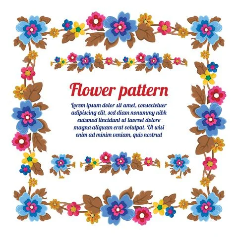 Square frame with flowers on white background. Stock Illustration