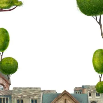 Square frame, framing architecture and park. Isolated on white background. City Stock Illustration