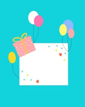Square frame with gift and balls, vector graphics Stock Illustration