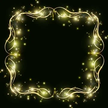 Square Frame in Gold Glitter Pattern on a black background Illustrazione stock
