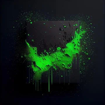 A square frame with green paint splashes on black background. Stock Illustration