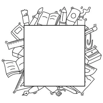 Square Frame Handdrawn Decoration Of Back To School Theme Stock Illustration