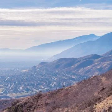 Square frame Hazy overview overlooking Salt Lake City, Utah Stock Photos