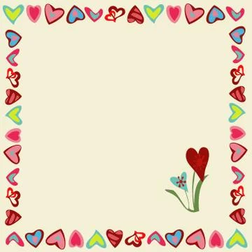 Square frame of hearts on a yellow background Stock Illustration