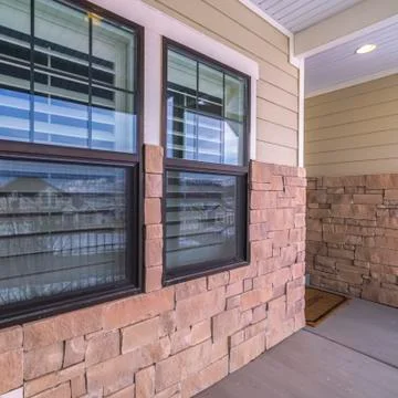 Square frame House windows with internal louvers day light Photos