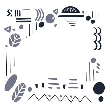 Square frame with leaves and geometric elements in scandinavian style. Plant イラスト素材