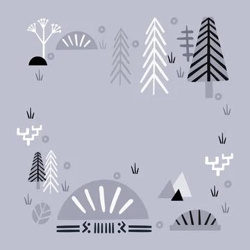 Square frame with leaves and geometric elements in scandinavian style. Plant イラスト素材