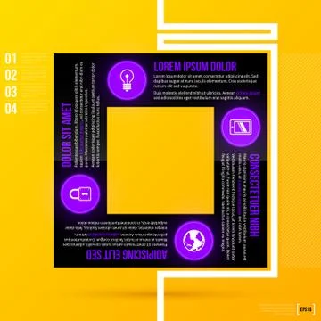 Square frame made of 4 options on bright yellow background. EPS10 Stock Illustration