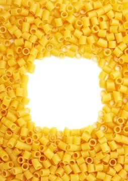 Square frame made of dry ditalini pasta over isolated white background Stock Photos
