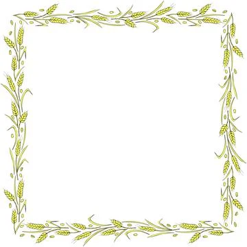 Square frame made of golden wheat or rye ears. Vector autumn border, backdrop Stock Illustration