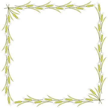 Square frame made of golden wheat or rye ears. Vector autumn border, backdrop イラスト素材