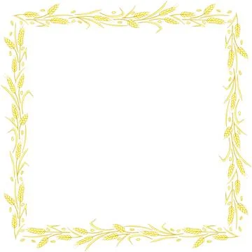 Square frame made of golden wheat or rye ears. Vector autumn border, backdr.. Stock Illustration