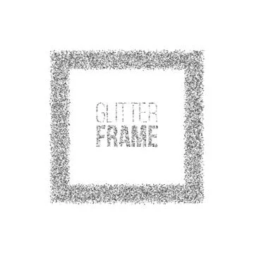 Square frame made of silver glitter isolated on white background. Vector silver Stock Illustration