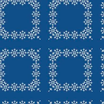 Square frame made of snowflakes. on blue background. Hand drawn Vector Seamle Stock Illustration