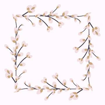 Square frame made of willow twigs. Easter Frame Stock Illustration