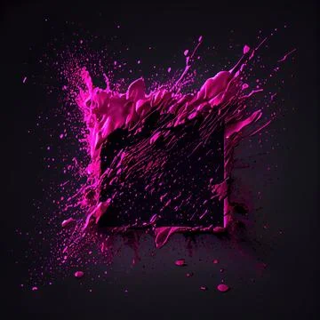 A square frame with magenta paint splashes on black background. Stock Illustration
