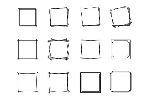 Square Frame, Monogram Double Wedding Geometric Frame Vector Set Stock Illustration