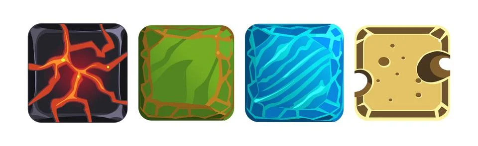Square Frame or Button Icon for App Design Vector Set Stock Illustration