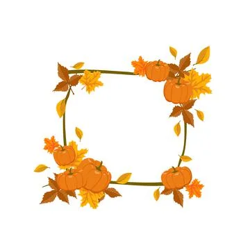 Square frame with orange and yellow maple leaves and pumpkins Illustrazione stock