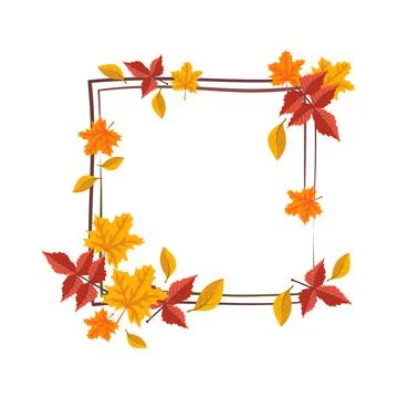 Square frame with orange and yellow maple leaves Stock Illustration