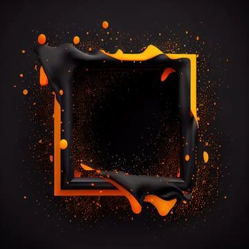 A square frame with orange paint splashes on black background. Stock Illustration