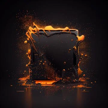 A square frame with orange paint splashes on black background. Stock Illustration