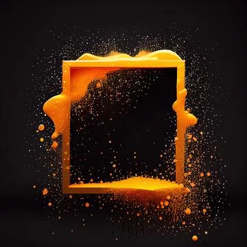 A square frame with orange paint splashes on black background. Stock Illustration