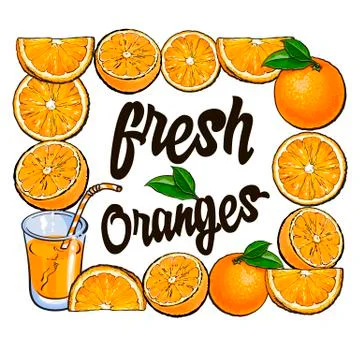 Square frame of oranges and juice with place for text Stock Illustration