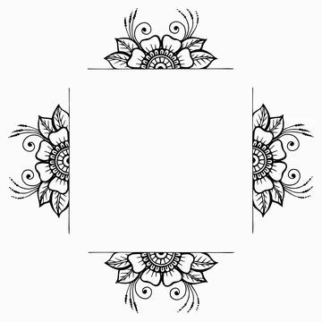Square frame of oriental mehndi elements with copy space. Hand drawn outline Stock Illustration