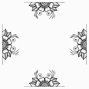 Square frame of oriental mehndi elements with copy space. Hand drawn outline Stock Illustration