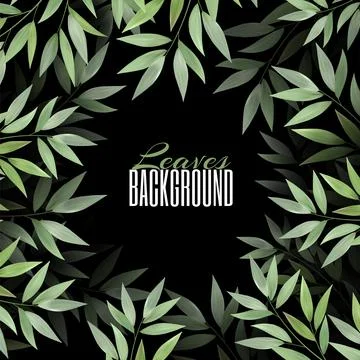 Square frame. Overgrown tree branches with fresh green leaves. Realistic Leaf Stock Illustration