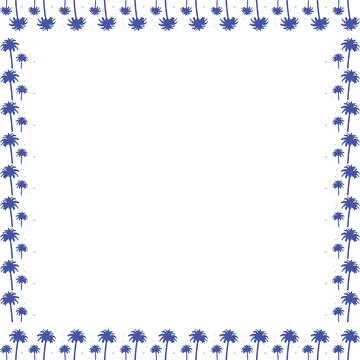 Square frame of palm. Blue desert palm oasis on white background border with  Stock Illustration