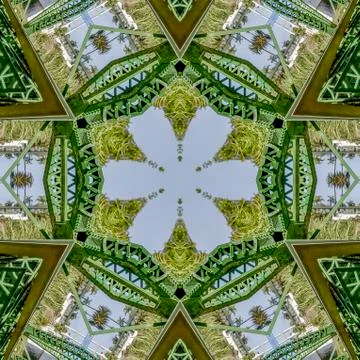 Square frame Patterned photo created from the shapes of a green bridge in 写真素材