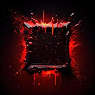 A square frame with red paint splashes on black background. 스톡 일러스트
