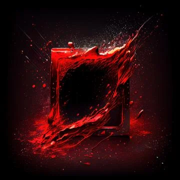 A square frame with red paint splashes on black background. Illustrazione stock
