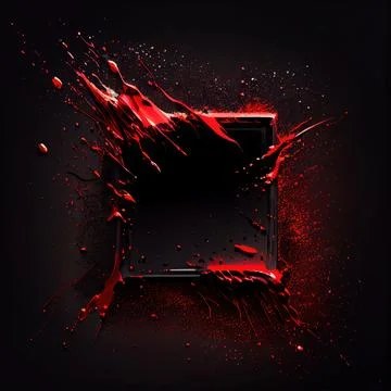 A square frame with red paint splashes on black background. Illustrazione stock