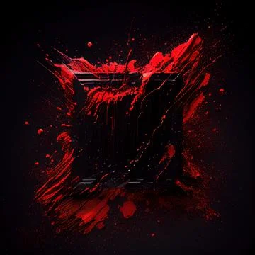 A square frame with red paint splashes on black background. Illustrazione stock