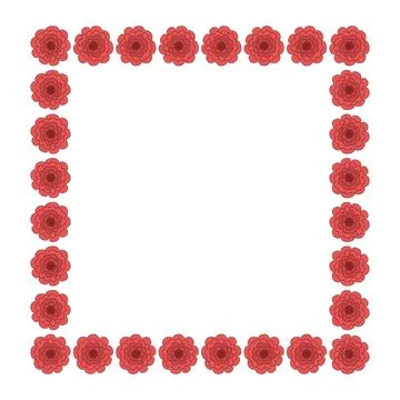 Square frame with red rose flowers, spring design element, vector Illustrazione stock