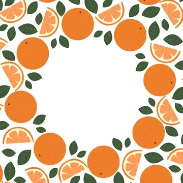 Square frame of ripe oranges and foliage Stock Illustration