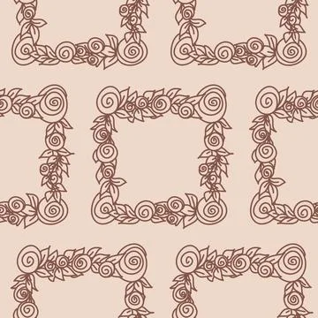 Square frame with rose and leaf, beige pastel color seamless pattern Stock Illustration